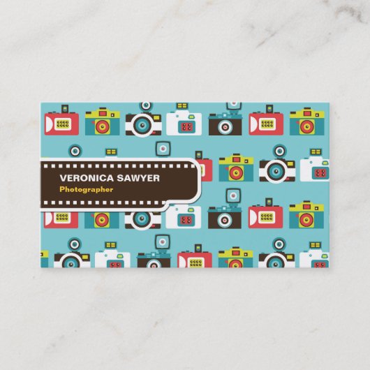 Fun Colorful Retro Lomo Cameras Pattern (Blauw) Visitekaartje (Voorkant)