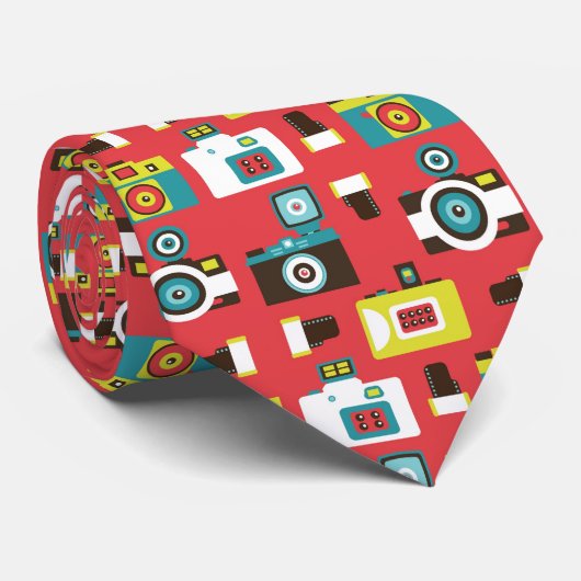 Fun Colorful Retro Lomo Cameras Pattern Stropdas (Opgerold)