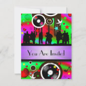 Fun colorful retro muziekparty kaart (Voorkant)