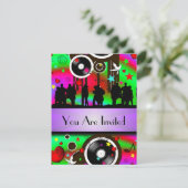 Fun colorful retro muziekparty kaart (Staand voorkant)