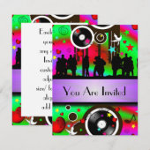 Fun colorful retro muziekparty kaart (Voorkant / Achterkant)