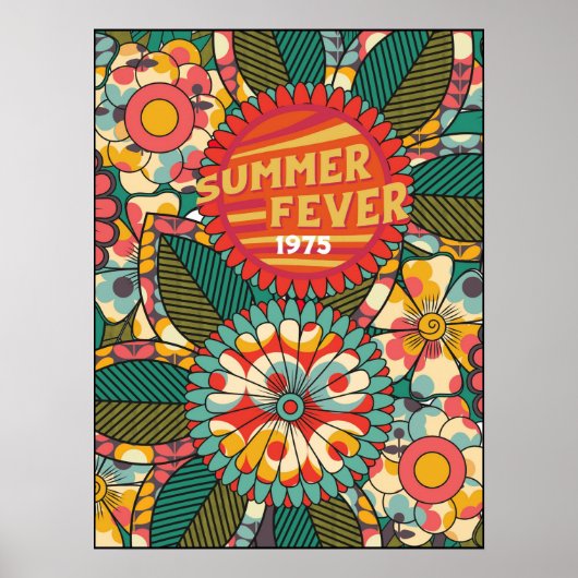 Fun Colorful Retro Summer Fever Floral Poster (Voorkant)