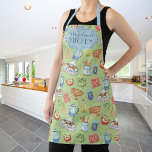 Fun Colorful Retro Waterverf Kitchen Chef Name Schort<br><div class="desc">Helder en kleurrijk "Bon Appetite"-patroon gemaakt met waterverf geschilderde  keukenartikelen en voedingsmiddelen en faux gouden glitterelementen,  aanpasbare tekst voor een persoonlijk cadeau.</div>