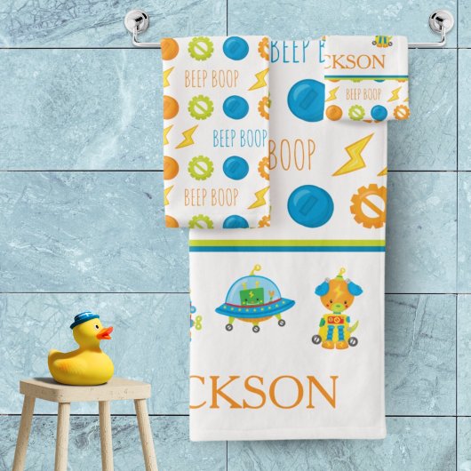 Fun Colorful Robot Beep Boop Pattern Kind Bad Handdoek