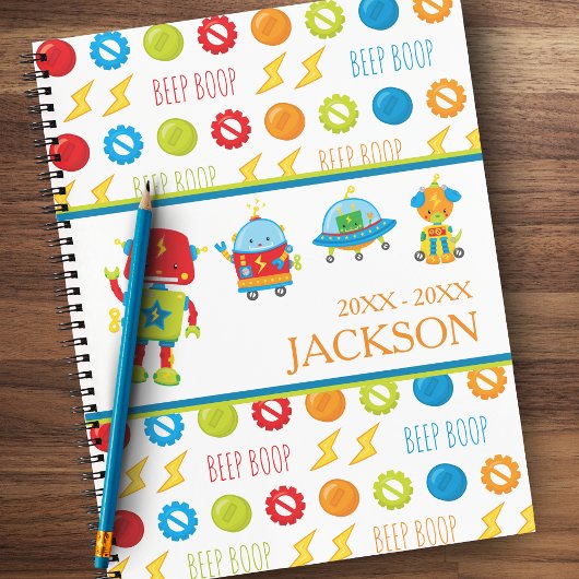 Fun Colorful Robot Beep Boop Pattern Kind Notitieboek