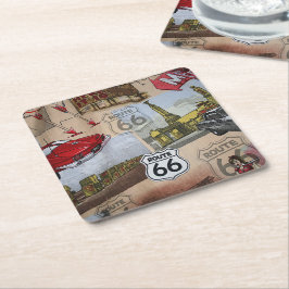 Fun Colorful Route 66 Collage Pattern Kartonnen Onderzetters
