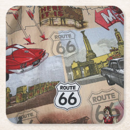 Fun Colorful Route 66 Collage Pattern Kartonnen Onderzetters