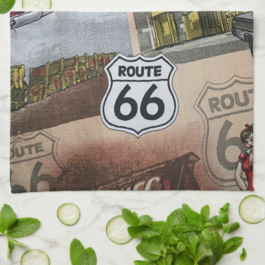 Fun Colorful Route 66 Collage Pattern Theedoek (Gevouwen)
