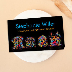 Fun Colorful Splatter Dogs - Dog Walker/Sitter Visitekaartje