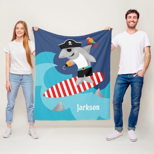 Fun Colorful Surfing Pirate Shark Throw Fleece Deken (In situ)
