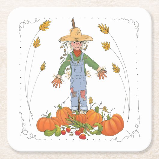 Fun Colorful Thanksgiving Scarecrow Pumpkin Patch Kartonnen Onderzetters (Voorkant)