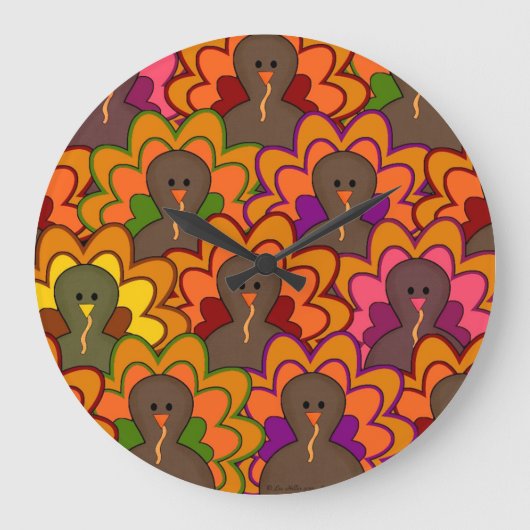 Fun Colorful Thanksgiving Turkeys Grote Klok (Voorkant)