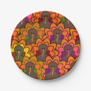 Fun Colorful Turkeys Thanksgiving Cloth Napkin Papieren Bordje