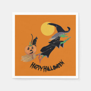 Fun Colorful Witch Halloween Party Paper Servet
