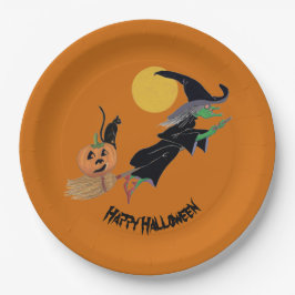 Fun Colorful Witch Halloween Party Papieren Bordje