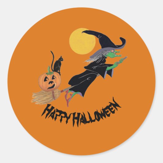 Fun Colorful Witch Halloween Ronde Sticker (Voorkant)