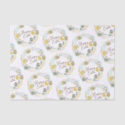 Fun Colorful Wreath Joyful Chicks Eggs Greeting Tissuepapier (Voorkant)