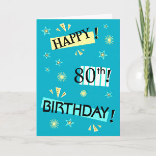 Fun Colour Block 80th Birthday Wenskaart Kaart