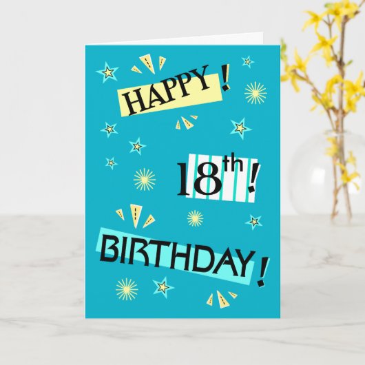 Fun Colour Block Fun 18th Birthday Wenskaart Kaart (Gele Bloem)