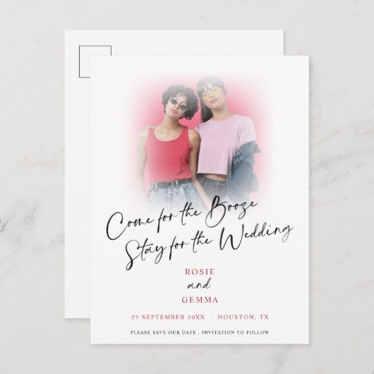 Fun Come For Booze Foto's Sla de datum op Aankondi Aankondigingskaart (Voorkant / Achterkant)