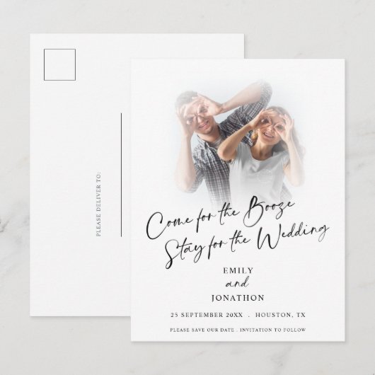 Fun Come For Booze Foto's Sla de datum op Aankondi Aankondigingskaart (Voorkant / Achterkant)