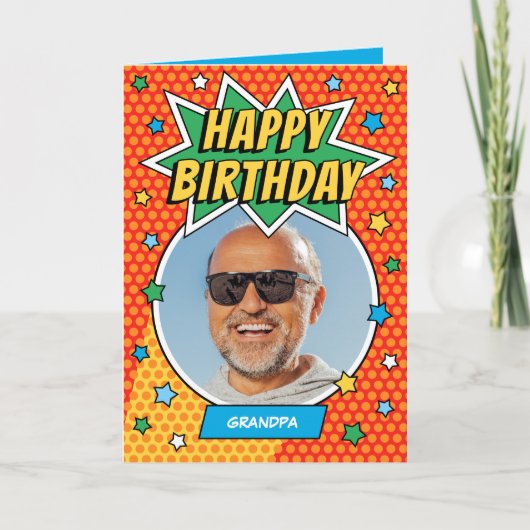 Fun Comic Birthday Stars Grandpa Custom Photos Kaart (Voorkant)