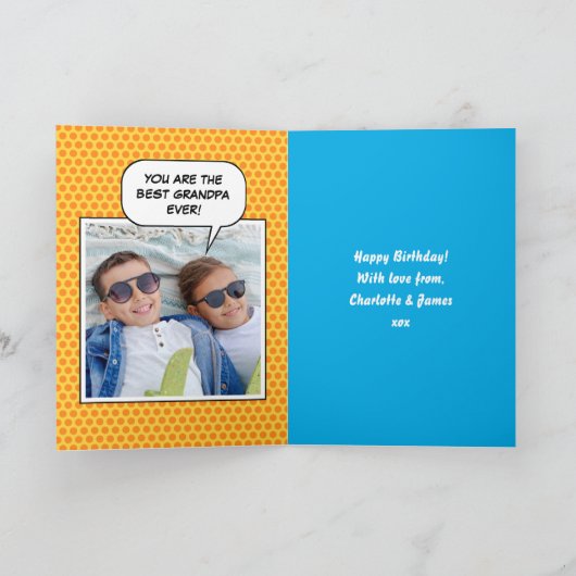Fun Comic Birthday Stars Grandpa Custom Photos Kaart (Binnen)