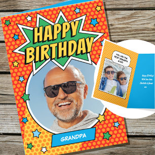 Fun Comic Birthday Stars Grandpa Custom Photos Kaart