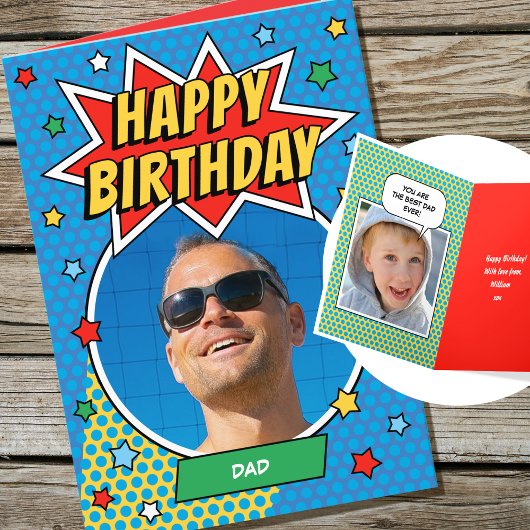 Fun Comic Birthday Stars Pap Aangepaste foto's Kaart