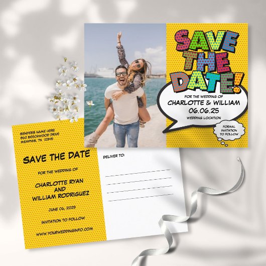 Fun Comic Book Save the Date Photo Aankondigingskaart