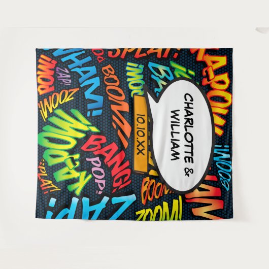 Fun Comic Book Weddenschap Foto Booth Backdrop Wandkleed (Voorkant (horizontaal))