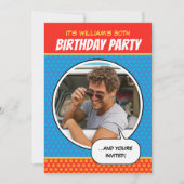 Fun Comic Style Any Age Birthday Party BBQ Blue Kaart (Voorkant)