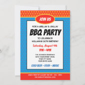 Fun Comic Style Any Age Birthday Party BBQ Blue Kaart (Achterkant)