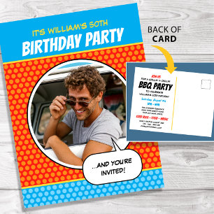 Fun Comic Style Any Age Birthday Party BBQ Oranje Briefkaart