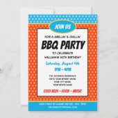 Fun Comic Style Any Age Birthday Party BBQ Oranje Kaart (Achterkant)