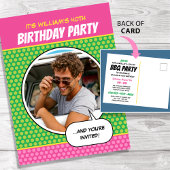 Fun Comic Style Any Age Birthday Party BBQ Roze Briefkaart