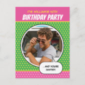 Fun Comic Style Any Age Birthday Party BBQ Roze Briefkaart (Voorkant)