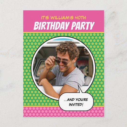 Fun Comic Style Any Age Birthday Party BBQ Roze Briefkaart (Voorkant)