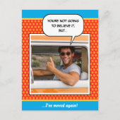 Fun Comic Style Moving House Custom Photo Oranje Briefkaart (Voorkant)