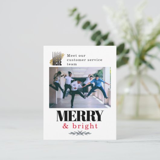 Fun Company Photo Merry Bright Kerstmis Feestdagenkaart (Staand voorkant)