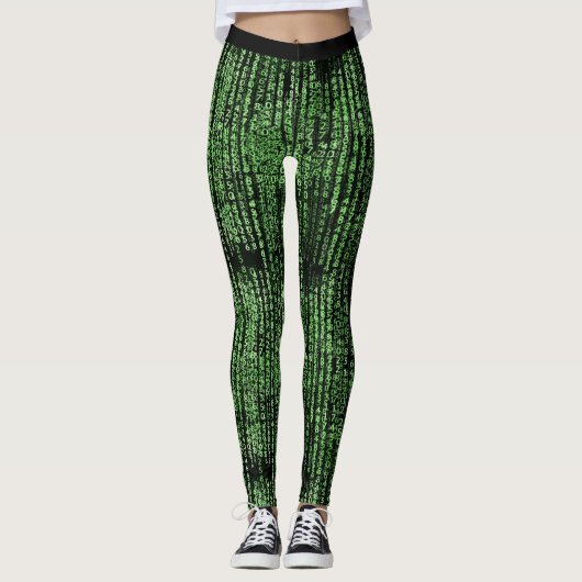 Fun Computer Data Matrix Code Green Yoga Leggings (Voorkant)