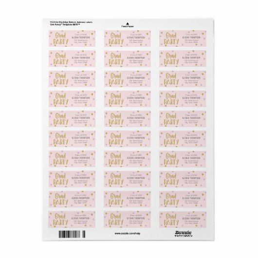 Fun Confetti Graduation Party Return Address Label (Full Sheet)