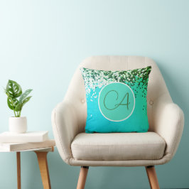 Fun Confetti Monogram Turquoise Sierkussen