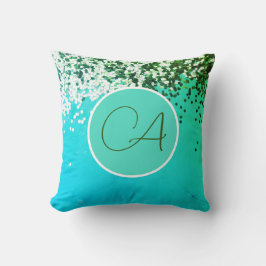 Fun Confetti Monogram Turquoise Sierkussen