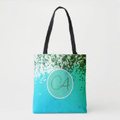 Fun Confetti Monogram Turquoise Tote Bag (Voorkant)
