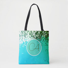 Fun Confetti Monogram Turquoise Tote Bag
