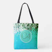 Fun Confetti Monogram Turquoise Tote Bag (Achterkant)