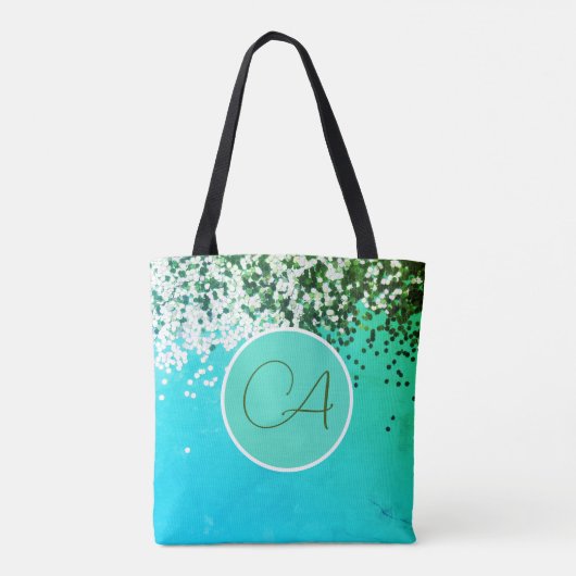 Fun Confetti Monogram Turquoise Tote Bag (Achterkant)