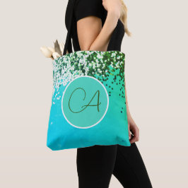 Fun Confetti Monogram Turquoise Tote Bag