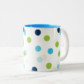 FUN CONFETTI SPOTS leuke leuke retro aqua navy lim Tweekleurige Koffiemok (Voorkant rechts)